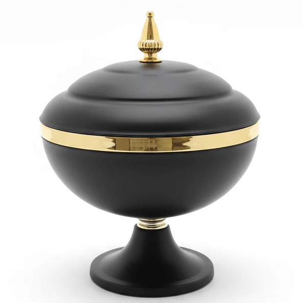 AKDC Oversized Decorative Candy Storage Jar with Lid – High-End Black and Gold Metal Design for Living Room, Dining Table and Festive Display, Size 27 × 21 cm