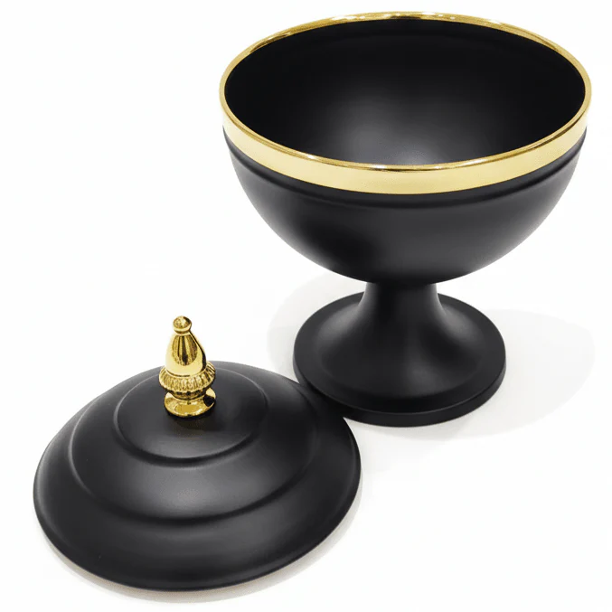 AKDC Luxury Decorative Metal Candy Jar with Lid – Premium Black Body with Elegant Gold Accents for Home Décor, Table Display and Gift Use, Size 25 × 15 cm - Image 2