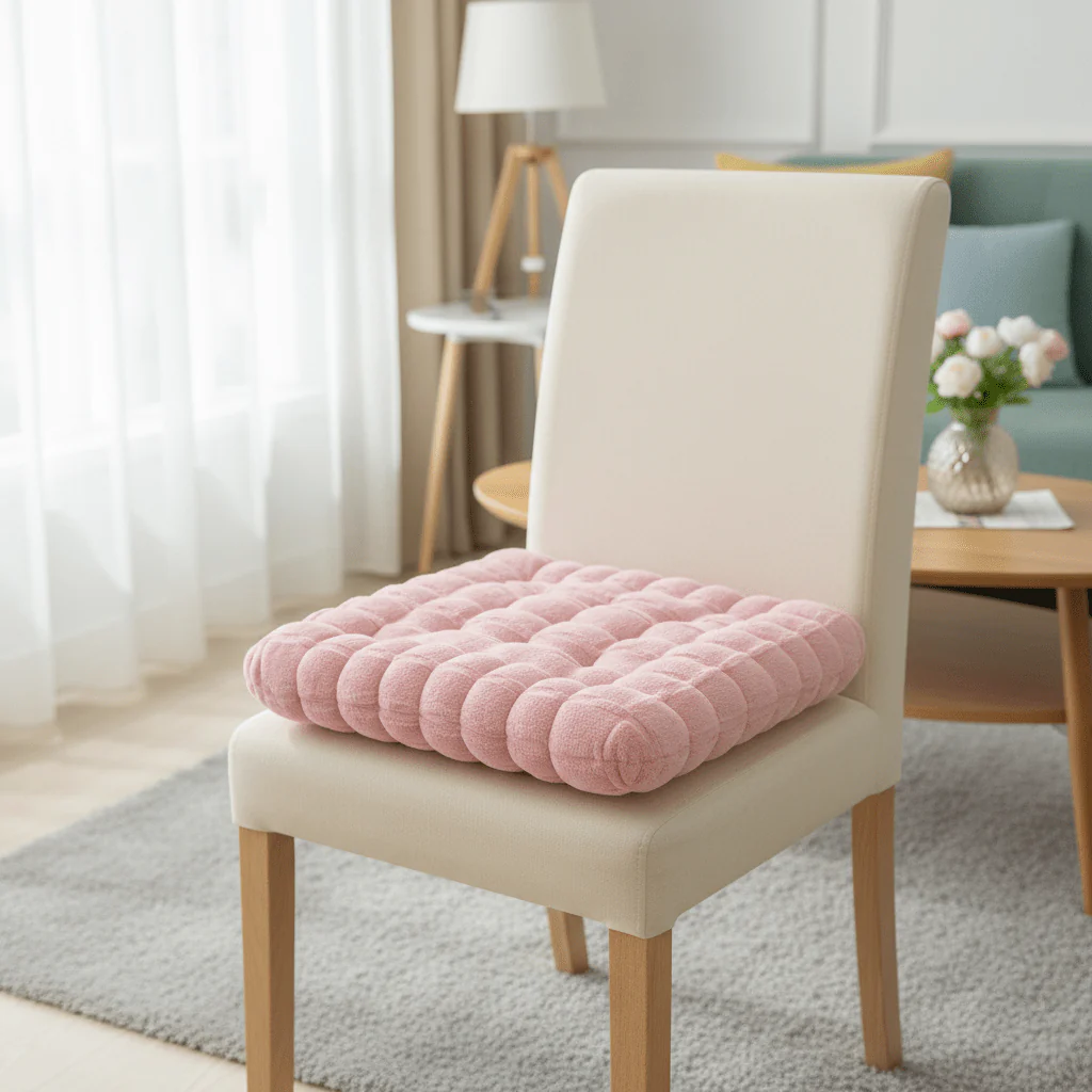 AKDC Pastel Pink Plush Square Chair Cushion Soft Comfortable Seat Pad for Bedroom Living Room and Dining Chairs 40 × 40 cm - Image 2