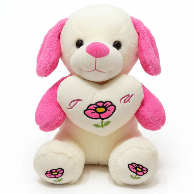 AKDC Pink and Cream Color Dog Soft Plush Toy – 30 cm Stuffed Animal for Kids