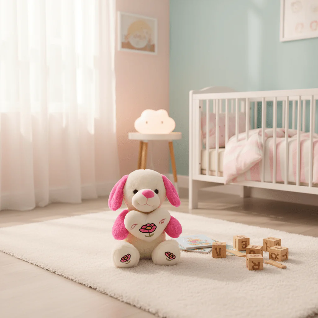 AKDC Pink and Cream Color Dog Soft Plush Toy – 30 cm Stuffed Animal for Kids - Image 2