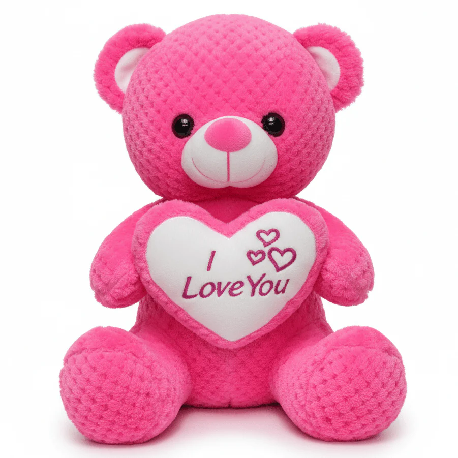 AKDC Pink Teddy Bear Soft Plush Toy with "I Love You" Printed Message – 30 cm Stuffed Animal