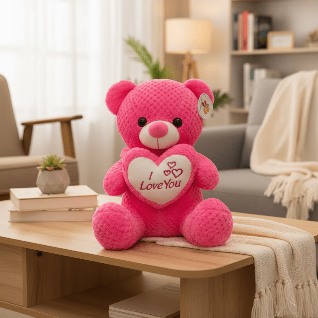 AKDC Pink Teddy Bear Soft Plush Toy with "I Love You" Printed Message – 30 cm Stuffed Animal - Image 2
