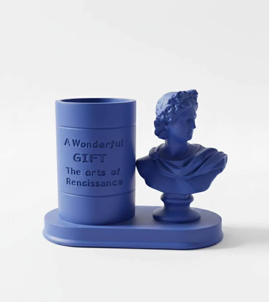 AKDC Polyresin Roman David Pen Holder Figurine – Blue Artistic Classic Desk Décor 16 cm