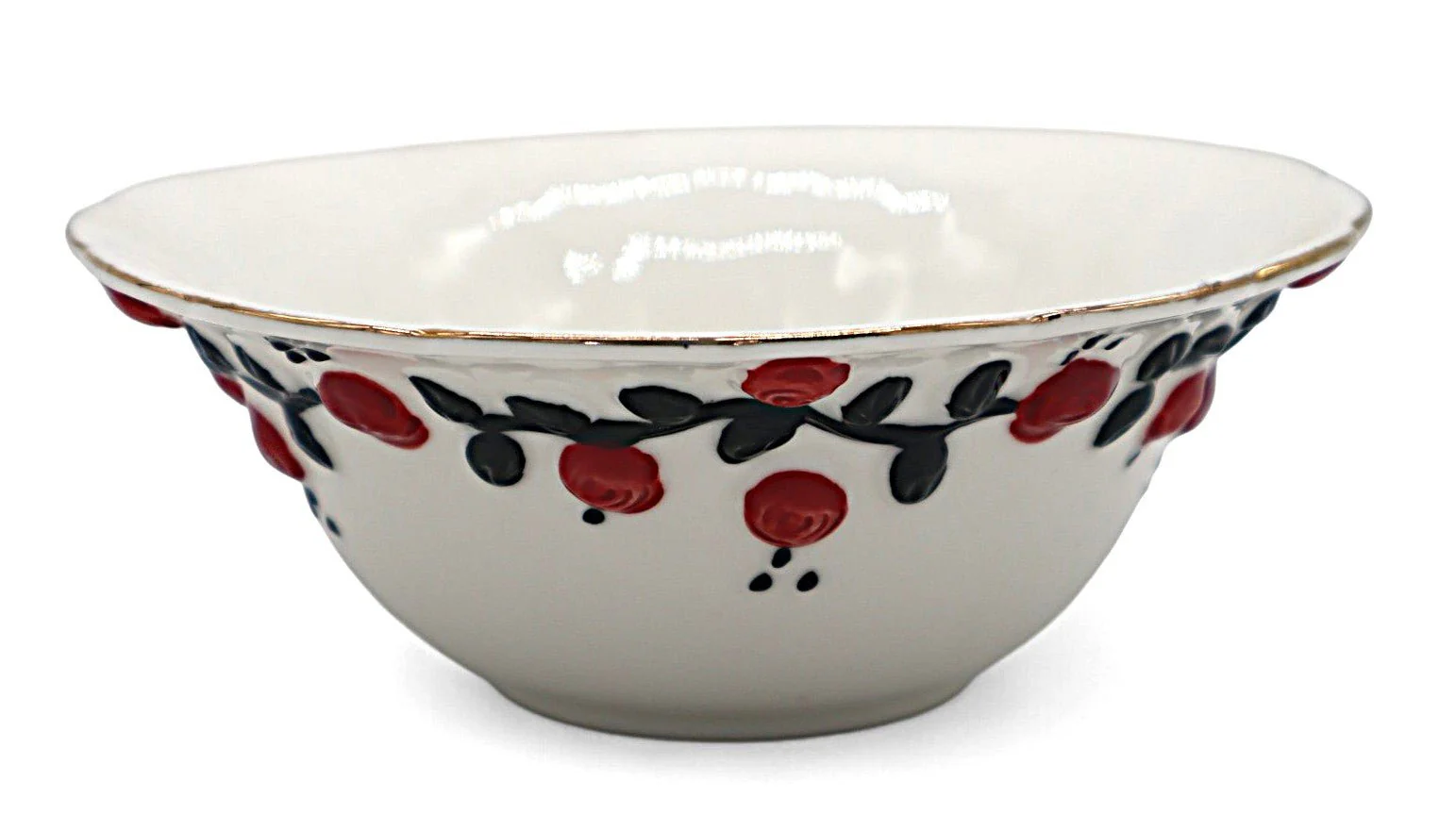 AKDC Porcelain Bowl 12×6cm – White with Bold Red & Black Detailing