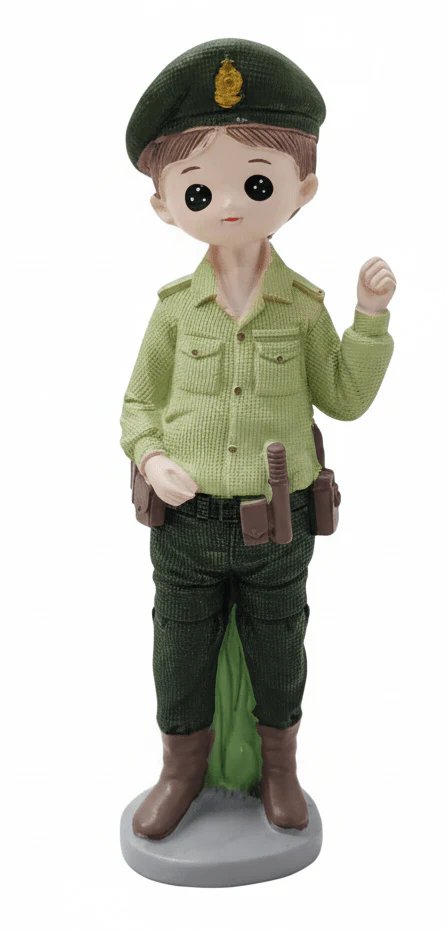AKDC Polyresin Boy Police Decorative Figurine – Classic Uniform Collectible for Shelf, Table & Gift Décor, Green, 20 cm