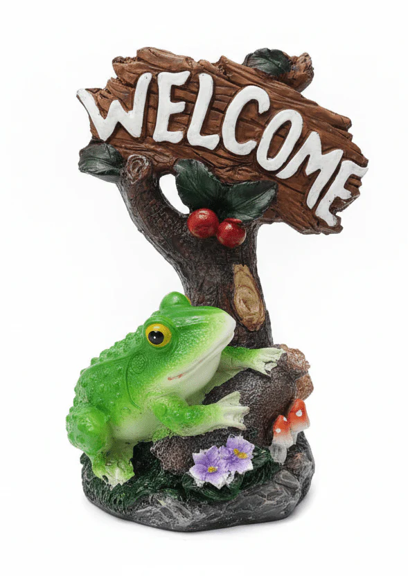 AKDC Polyresin Frog with Welcome Board Showpiece – Whimsical Decorative Accent for Home Entrance & Garden, 26 cm