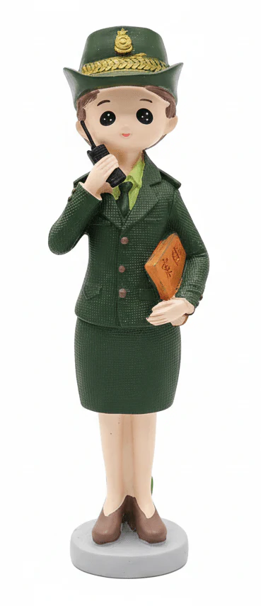 AKDC Polyresin Girl Police Figurine – Uniform-Themed Artistic Showpiece for Modern Home & Office Décor, Green, 20 cm