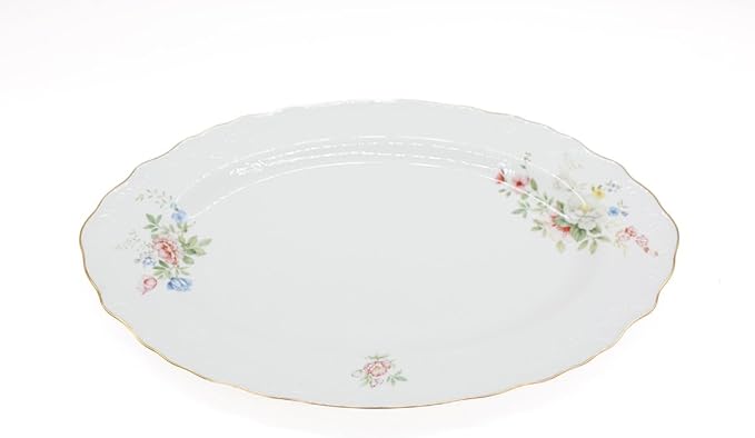 AKDC Porcelain Oval Plate 14 Gold Rim Multicolor