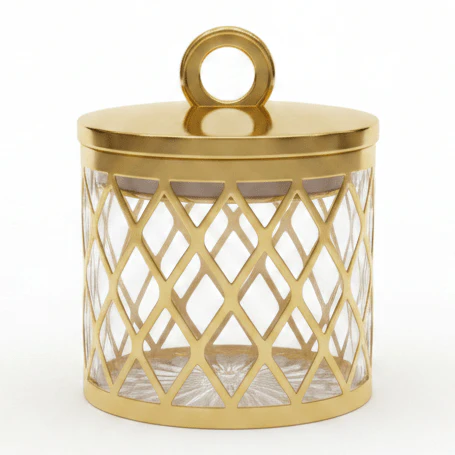 AKDC Premium Acrylic Storage Canister with Decorative Gold Design and Lid Compact Container 700 ml Capacity
