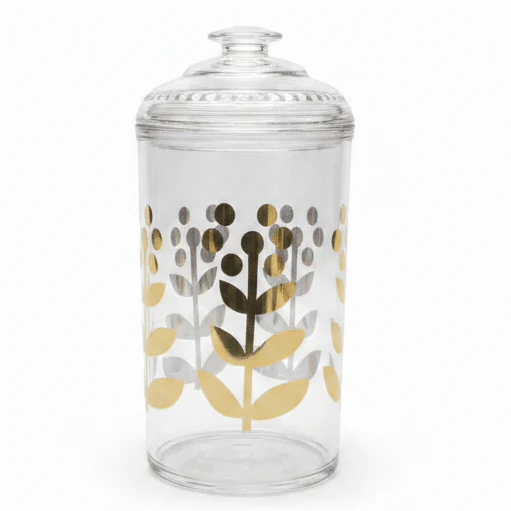AKDC Premium Acrylic Storage Canister with Decorative Gold Design and Lid Multipurpose Container 20 × 10 cm