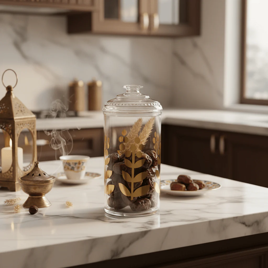 AKDC Premium Acrylic Storage Canister with Decorative Gold Design and Lid Multipurpose Container 20 × 10 cm - Image 2