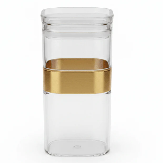 AKDC Premium Acrylic Storage Canister with Decorative Gold Design and Lid Multipurpose Container 800 ml Capacity