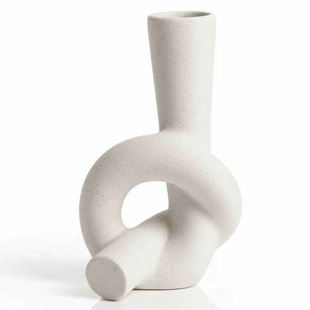 AKDC Premium Artistic Ceramic Home Décor Vase – Elegant White Unique Shape Statement Piece, 17 × 10 cm