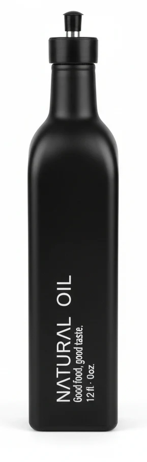 AKDC Premium Black Glass Oil Bottle with Precision Pour Spout – Modern Kitchen Storage, 500ml