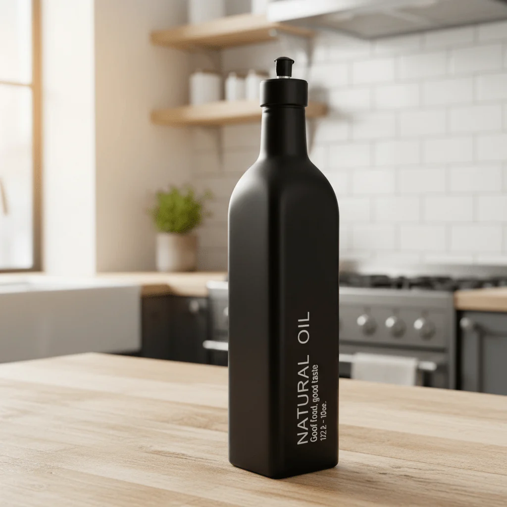 AKDC Premium Black Glass Oil Bottle with Precision Pour Spout – Modern Kitchen Storage, 500ml - Image 2