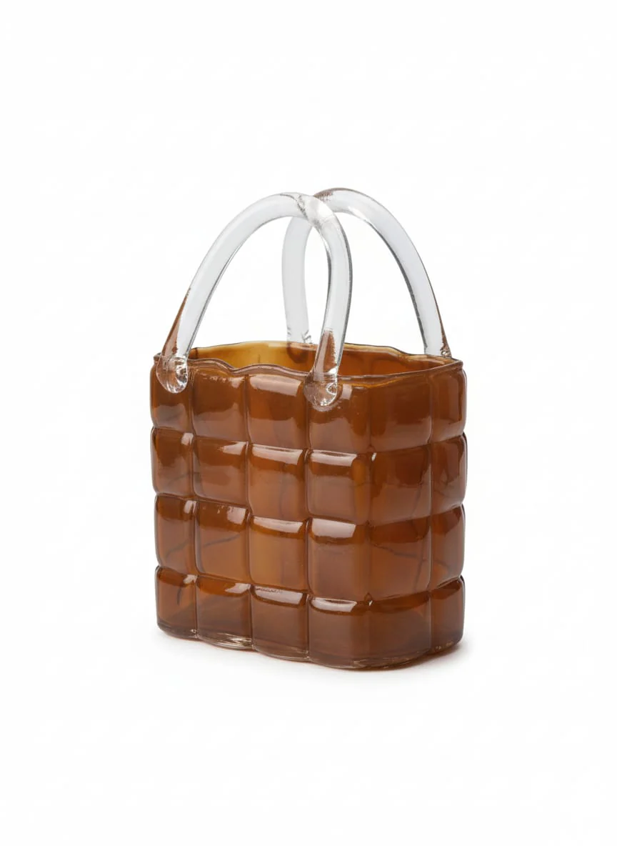 AKDC Premium Brown Glass Bag-Style Statement Vase – 27×19 cm