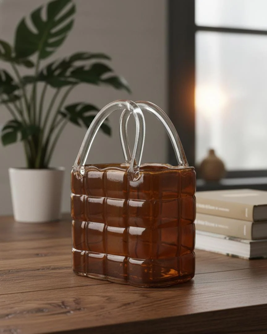 AKDC Premium Brown Glass Bag-Style Statement Vase – 27×19 cm - Image 2