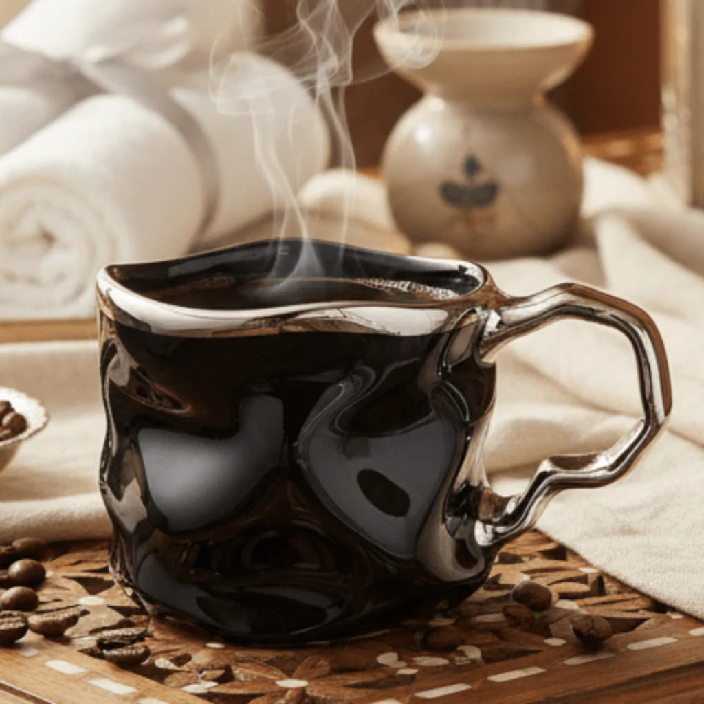 AKDC Premium Ceramic Mug 400 ml – Silver and Black Elegant Decorative Pattern Design for Tea, Coffee and Beverage Serving - Image 2