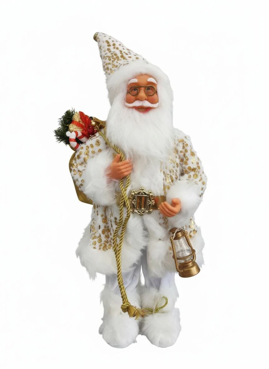 AKDC Premium Christmas Standing Santa Figurine in Elegant White Dress – 58 cm , Cloth With Vinyl Material