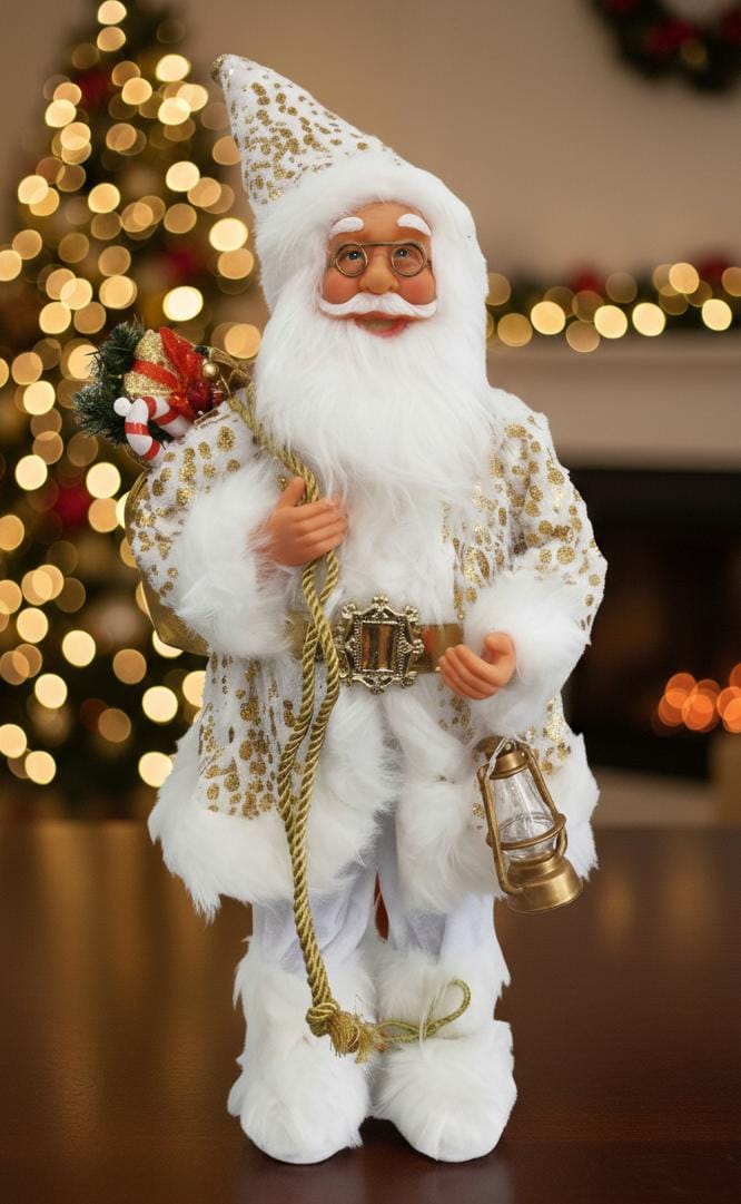 AKDC Premium Christmas Standing Santa Figurine in Elegant White Dress – 58 cm , Cloth With Vinyl Material - Image 2
