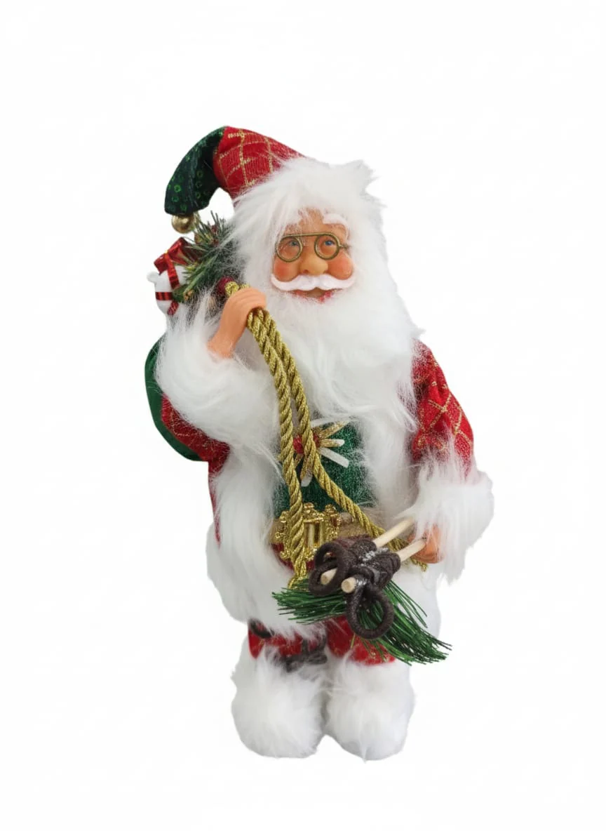 AKDC Premium Christmas Standing Santa Figurine in Festive Red & White Dress – 33 cm , Cloth With Vinyl Material