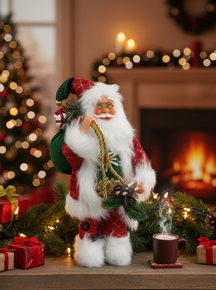 AKDC Premium Christmas Standing Santa Figurine in Festive Red & White Dress – 33 cm , Cloth With Vinyl Material - Image 2