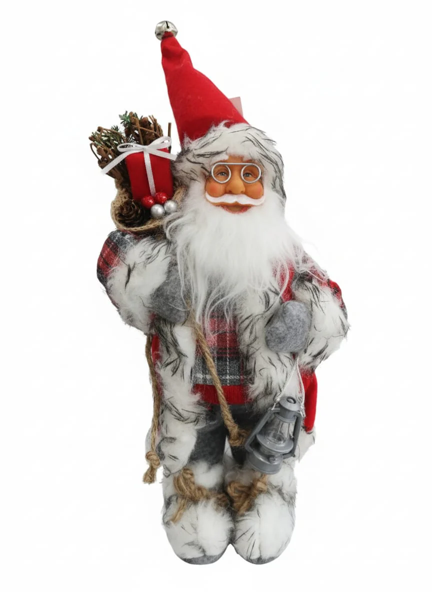 AKDC Premium Christmas Standing Santa Figurine in Traditional Red Dress – 33 cm , Cloth With Vinyl Material