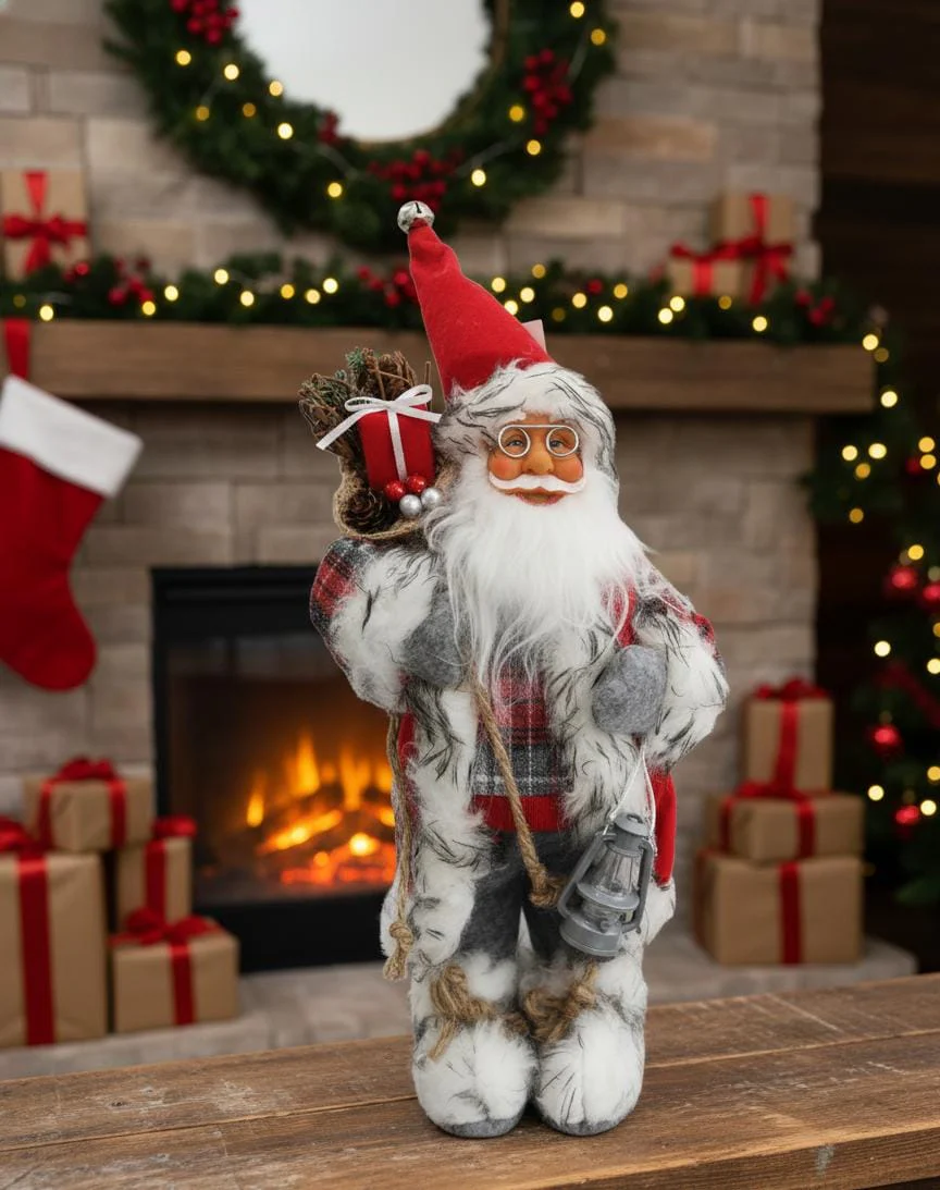 AKDC Premium Christmas Standing Santa Figurine in Traditional Red Dress – 33 cm , Cloth With Vinyl Material - Image 2