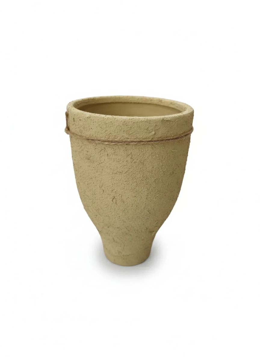 AKDC Premium Clay Plant Pot – Beige Color – 23×16 cm – Sculpted Unique Shape