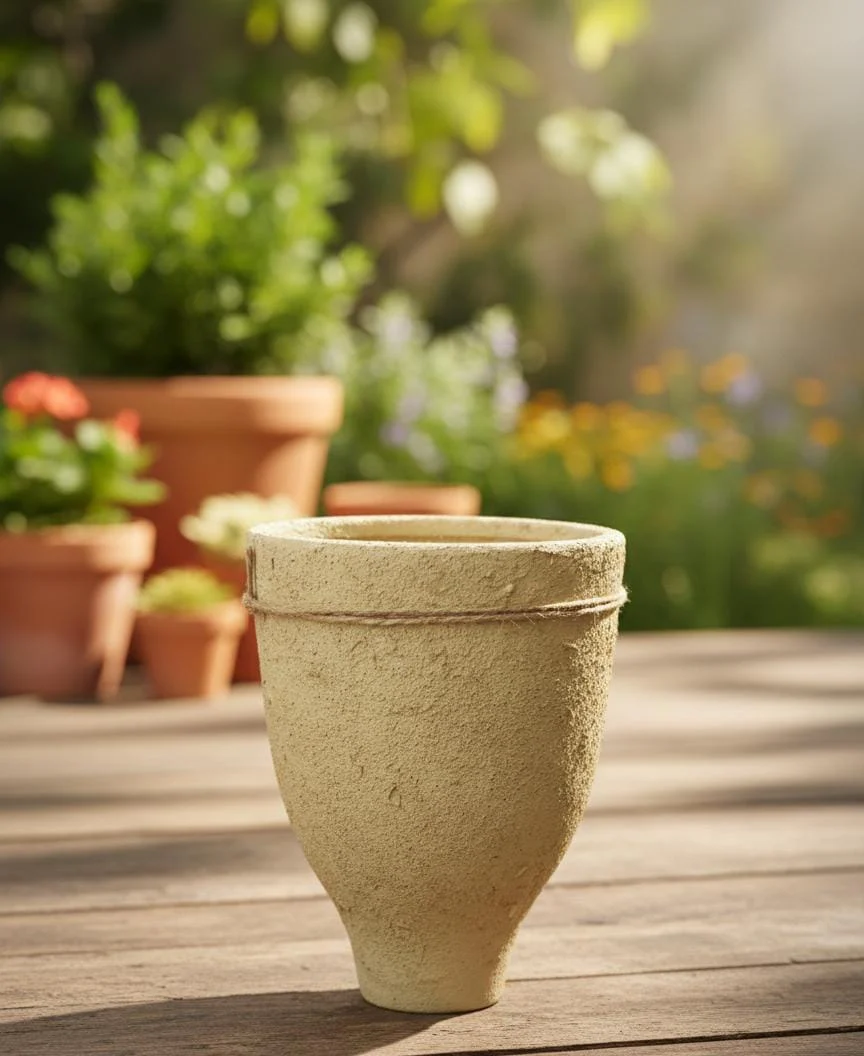 AKDC Premium Clay Plant Pot – Beige Color – 23×16 cm – Sculpted Unique Shape - Image 2