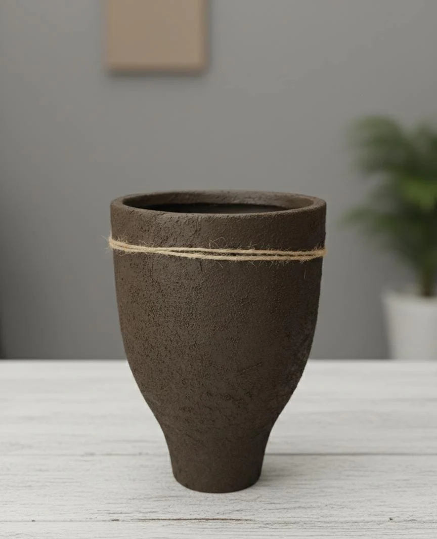 AKDC Premium Clay Plant Pot – Brown Earth Shade – 23×16 cm – Sculpted Unique Shape - Image 2