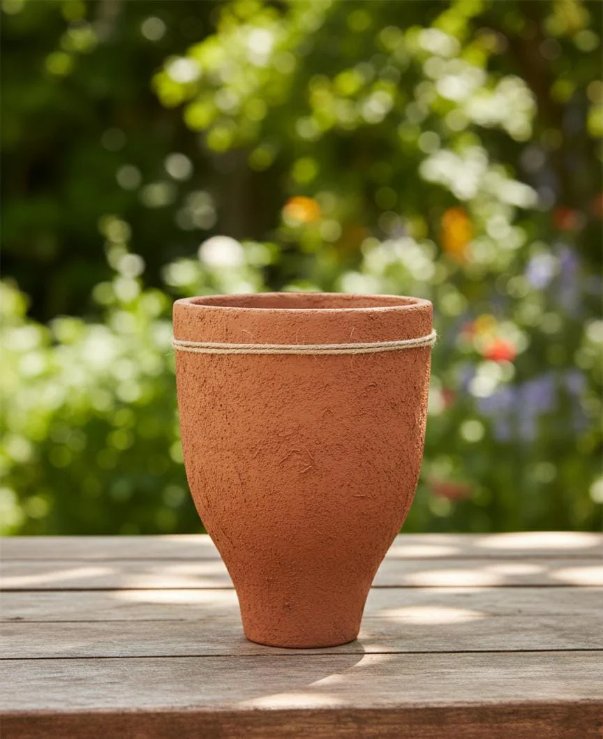 AKDC Premium Clay Plant Pot – Sand Tone – 23×16 cm – Sculpted Unique Shape - Image 2