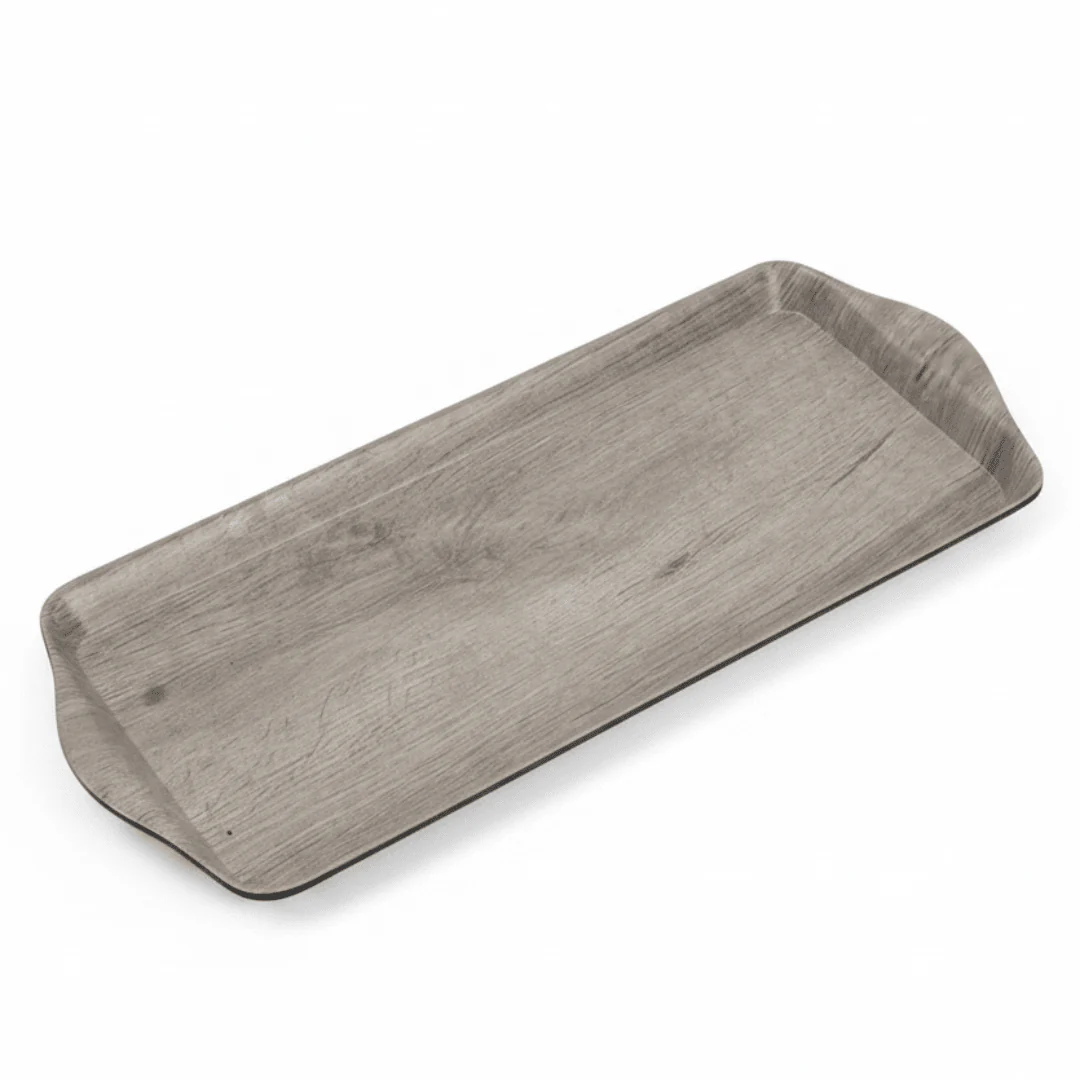 AKDC Premium Driftwood Grey Rectangular Melamine Serving Tray Durable 15 Inch
