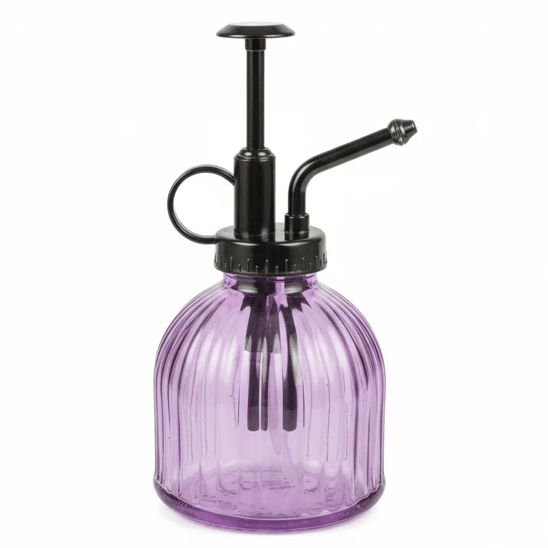 AKDC Premium Dual-Tone Purple & Black Glass Spray Bottle with Fine Mist Metal Pump for Home & Salon Use – 200ml