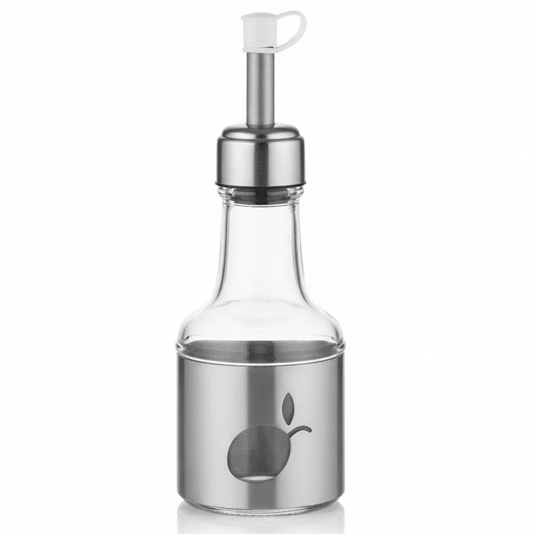 AKDC Premium Glass And Silver Metal Oil & Vinegar Dispenser Bottle with Lid for Kitchen & Dining – 250ml