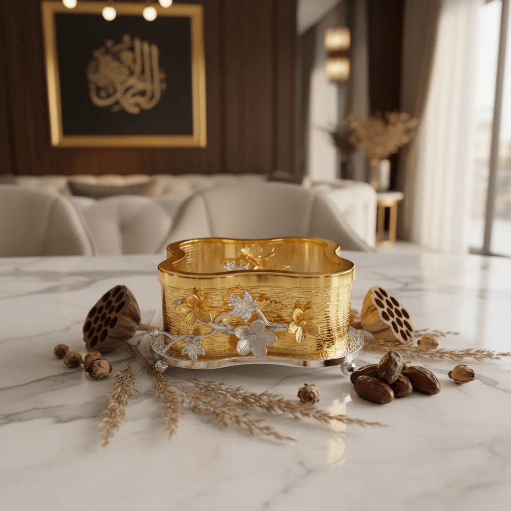 AKDC Premium Gold & Silver Candy Storage Container Metal  with Glass Cover – Luxury Treat Holder 20 cm - Image 2