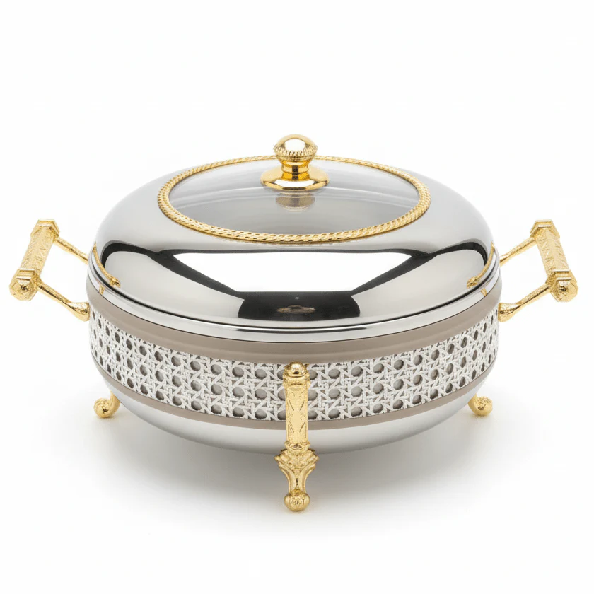 AKDC Premium Large Round Dates Serving Bowl with Glass Lid – Metal & Glass Decorative Bowl 26 cm