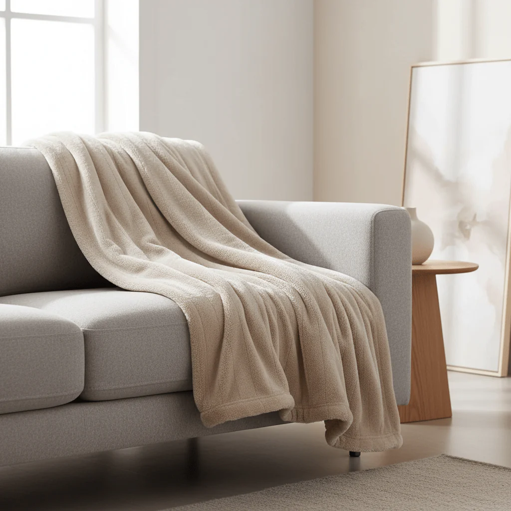 AKDC Premium Pampon Fibre Throw Blanket for Sofa & Bed – 200×150 cm, Beige