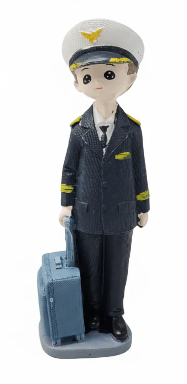 AKDC Premium Polyresin Boy Pilot Figurine – Aviation-Inspired Decorative Sculpture for Desk & Shelf Display, Grey, 20 cm