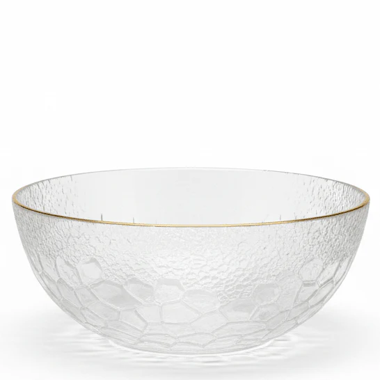 AKDC Premium Round Glass Bowl with Gold Rim – Luxury Bowl for Serving Fruits, Desserts & Snacks 16 cm