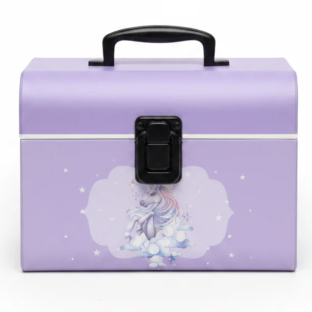 AKDC Premium Solid Lilac Unicorn Theme Cardboard Gift Box with Durable Handle for Kids Birthday Party, Baby Shower & Gift Packaging – 18×14 cm