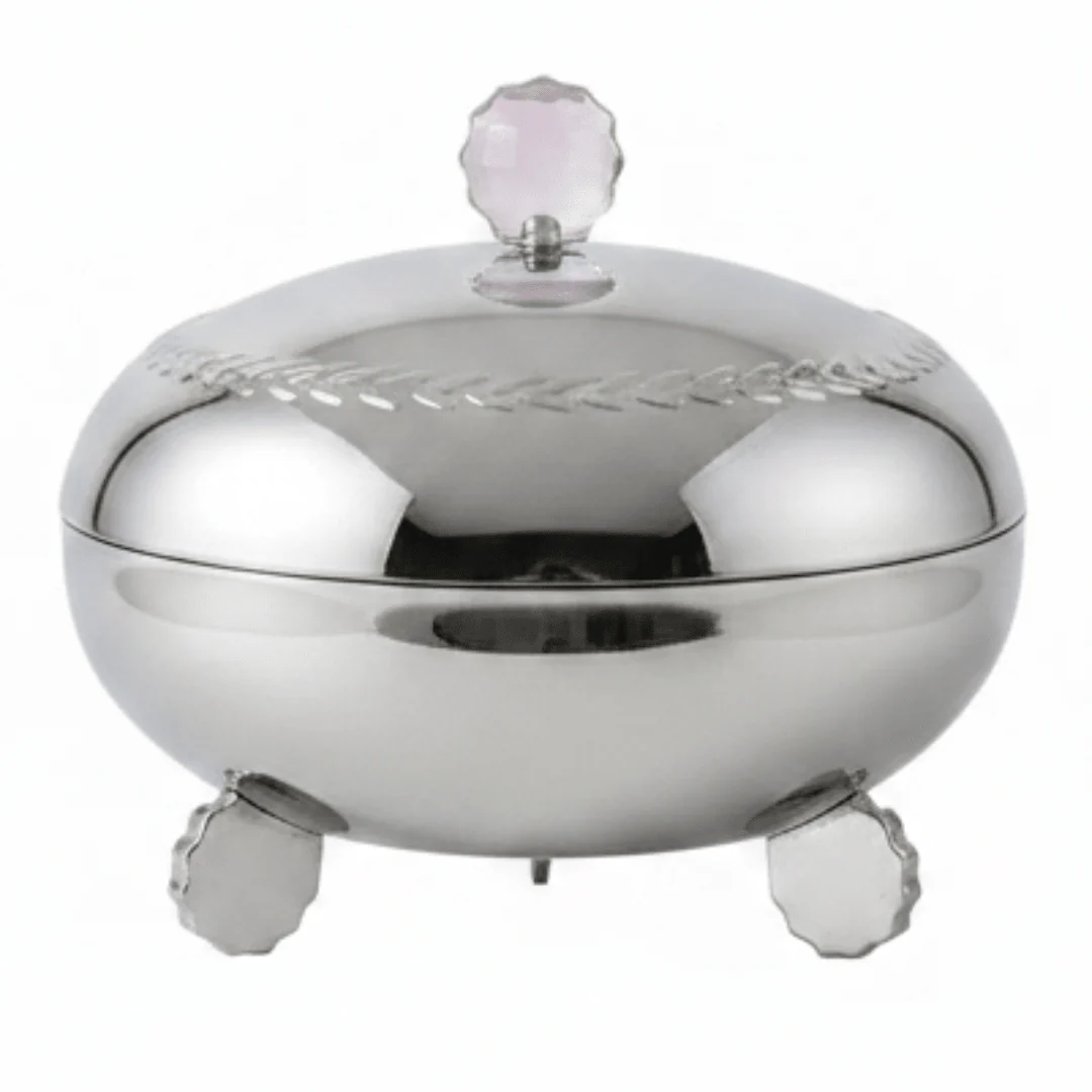 AKDC Premium Stainless Steel Round Dates Serving Bowl with Secure Lid for Dry Fruit Storage – 10 cm