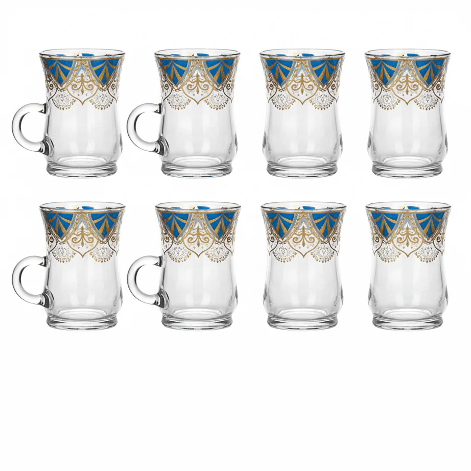 AKDC Premium Tea Glass Set of Six Pieces with Blue and Gold Decorative Finish 100 ml