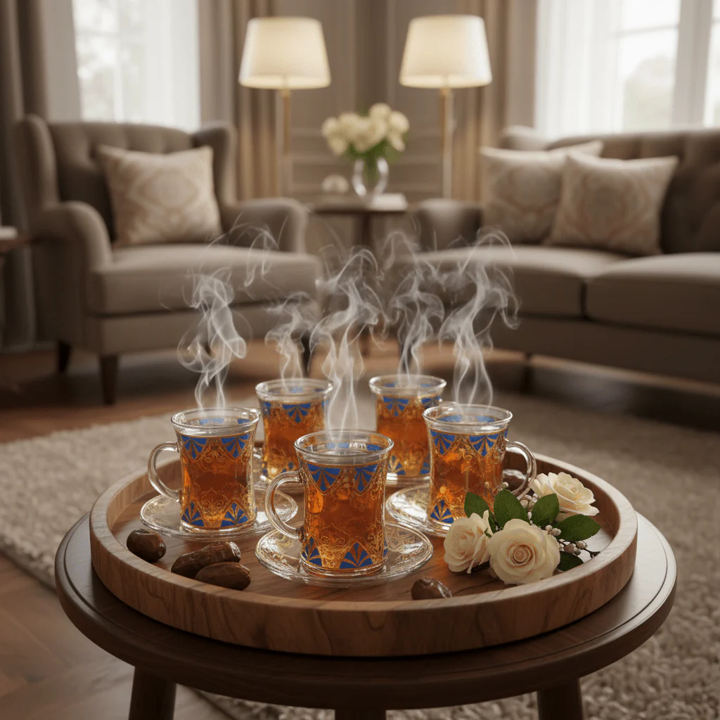 AKDC Premium Tea Glass Set of Six Pieces with Blue and Gold Decorative Finish 100 ml - Image 2