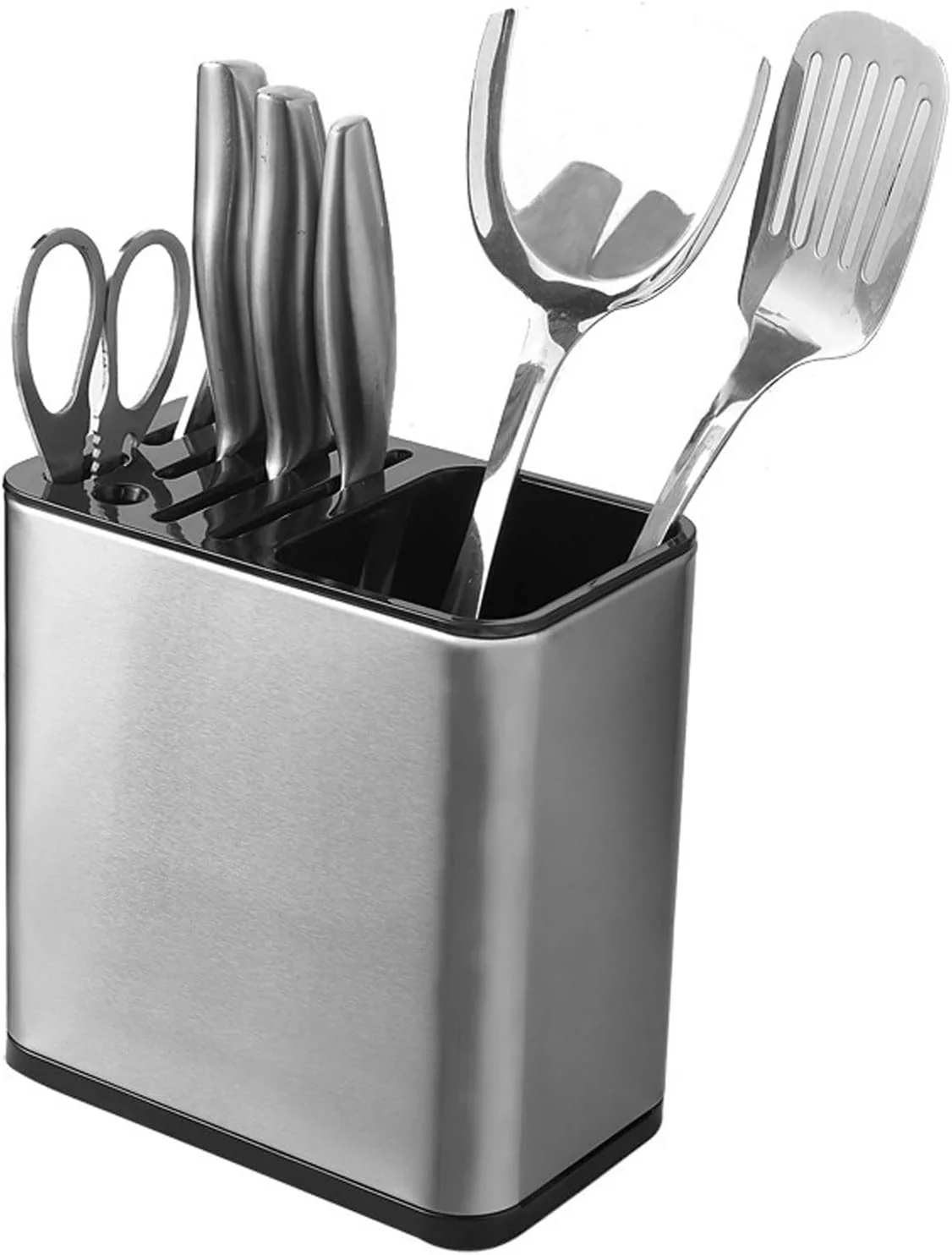 AKDC Professional Stainless Steel 2-in-1 Universal Knife Block & Utensil Holder – Multi-Slot Safe Storage Organizer (196×118×201 mm)