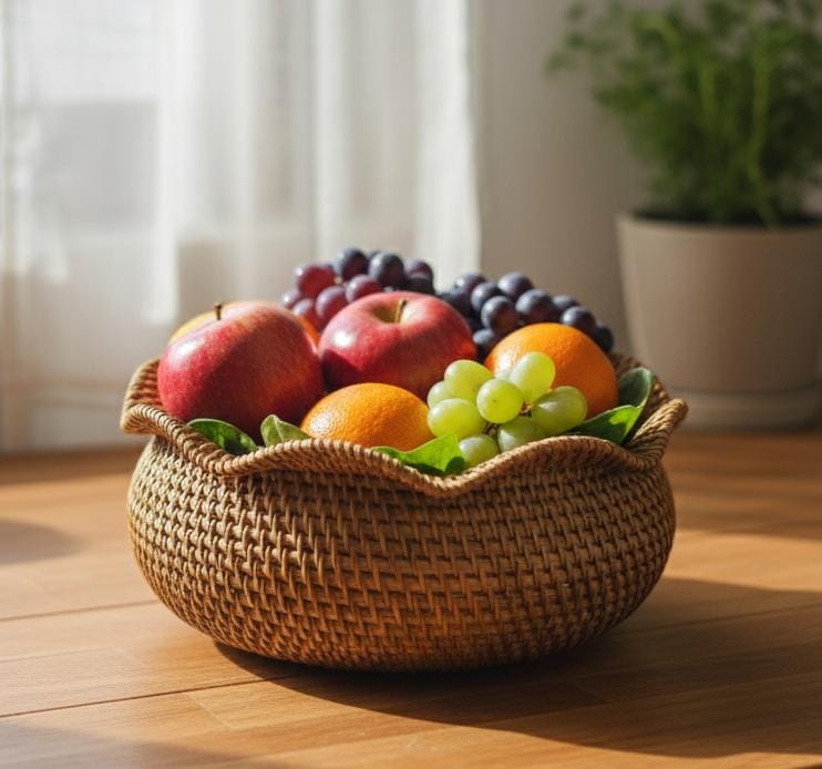 AKDC Rattan Bowl 22 cm – Cream Color Handwoven Decorative & Serving Bowl - Image 2