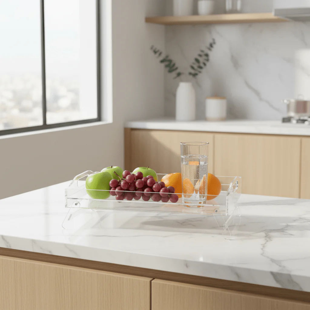 AKDC Rectangular Acrylic Foldable Footed Serving Tray with Stable Base Ideal for Serving Drinks and Snacks 37x23 cm - Image 2