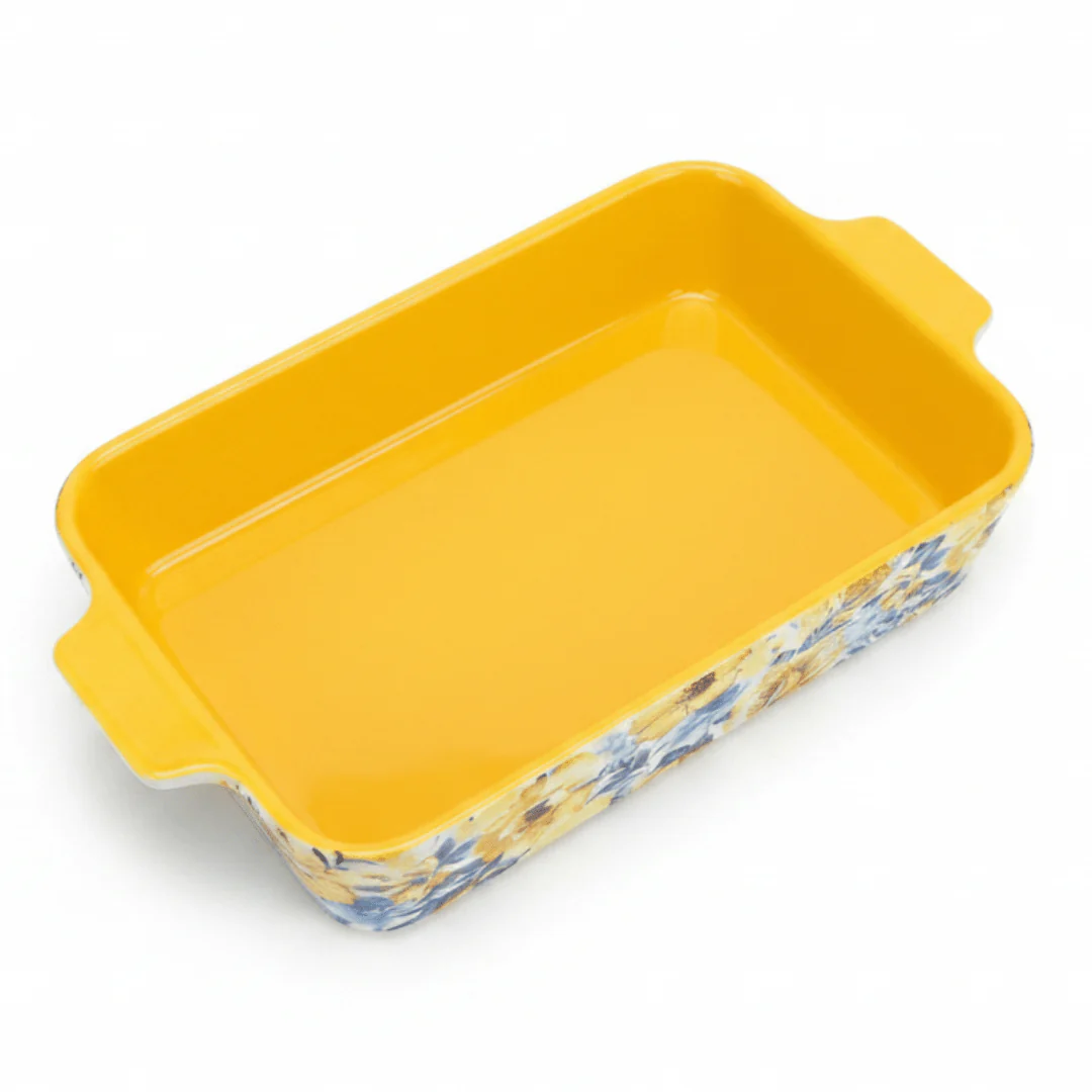 Rectangular Ceramic Baking Dish with Floral Handle Design In Assorted Colours – Stylish Oven-to-Serve Dish (26×18 cm)