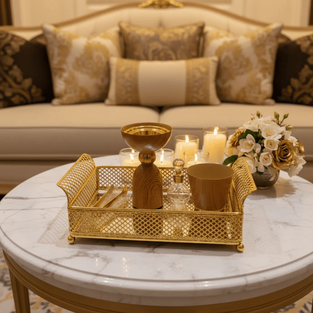 AKDC Royal Majlis Incense Burner Set | Rectangular Gold Metal & Mirror Glass | 30×17cm - Image 2